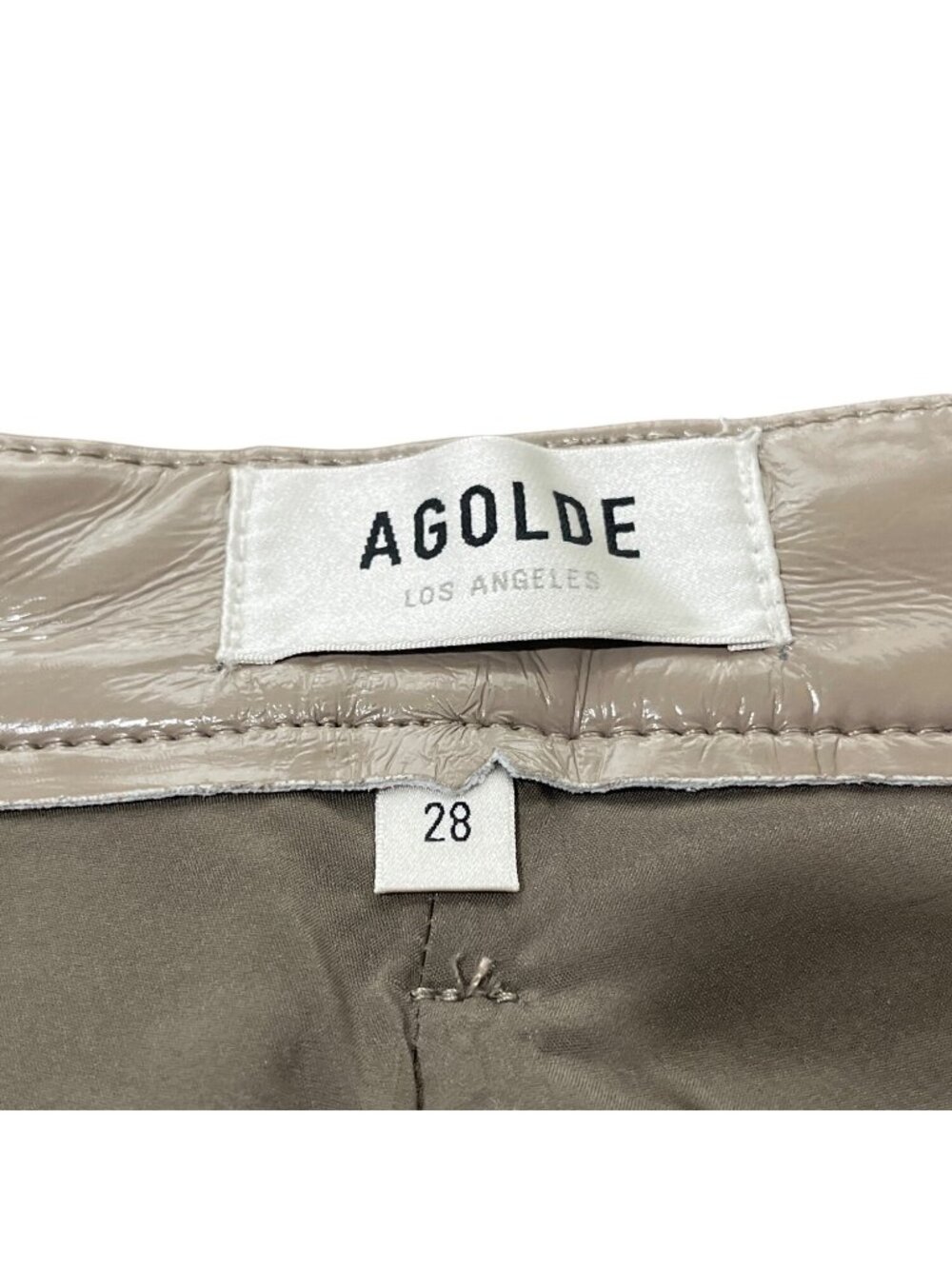 Agolde Womens Size 28 Recycled Leather Pants 90's Pinch-Waist Beige Quail Patent - Picture 3 of 8